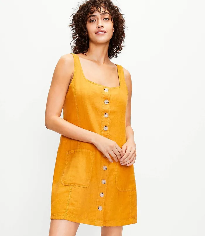 LOFT Lou and Grey Linen Button Pocket Tank Dress Golden Maple Women Dresses