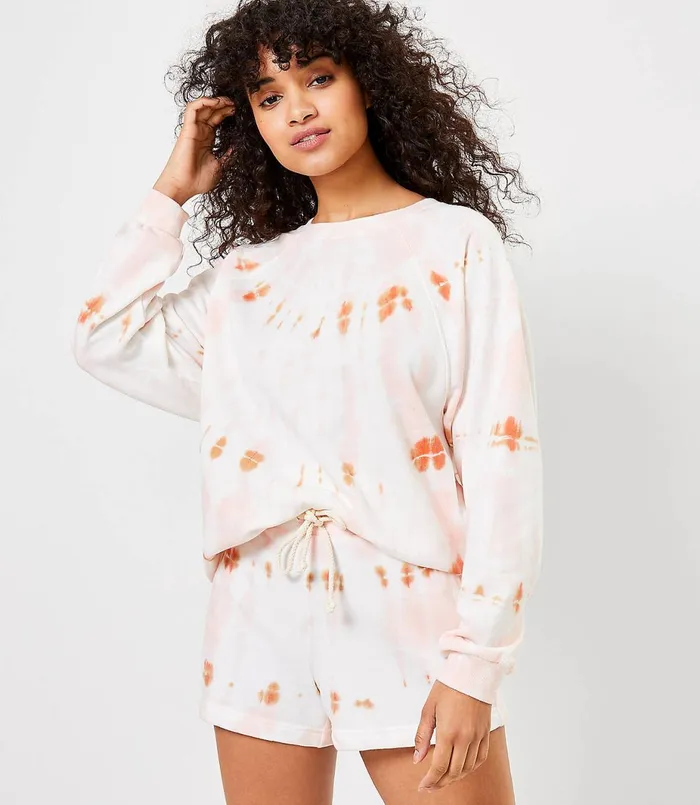 LOFT Lou and Grey Tie Dye Oversized Terry Sweatshirt Summer Sky Blue Women Loungewear LOFT Lou and Grey Tie Dye Oversized Terry Sweatshirt Summer Sky Blue Women Loungewear