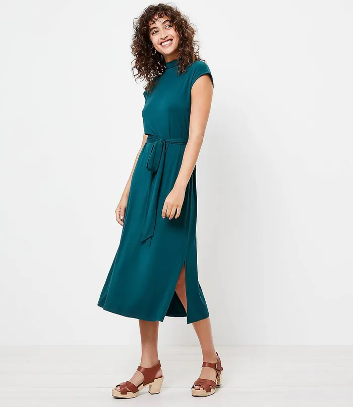 LOFT Mock Neck Midi Dress Greenery Women Little Black Dresses