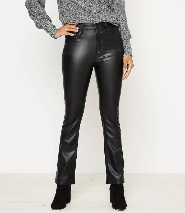 LOFT Petite Faux Leather Flare Crop Jeans In Black Black Women Petite Jeans