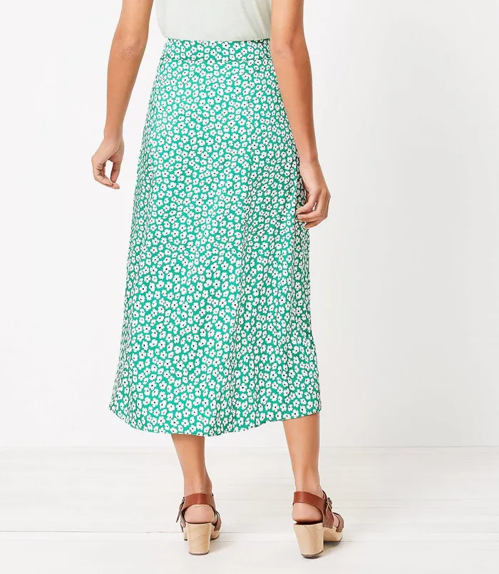 LOFT Petite Floral Slit Midi Skirt Bright Kelly Green Women Petite Skirts