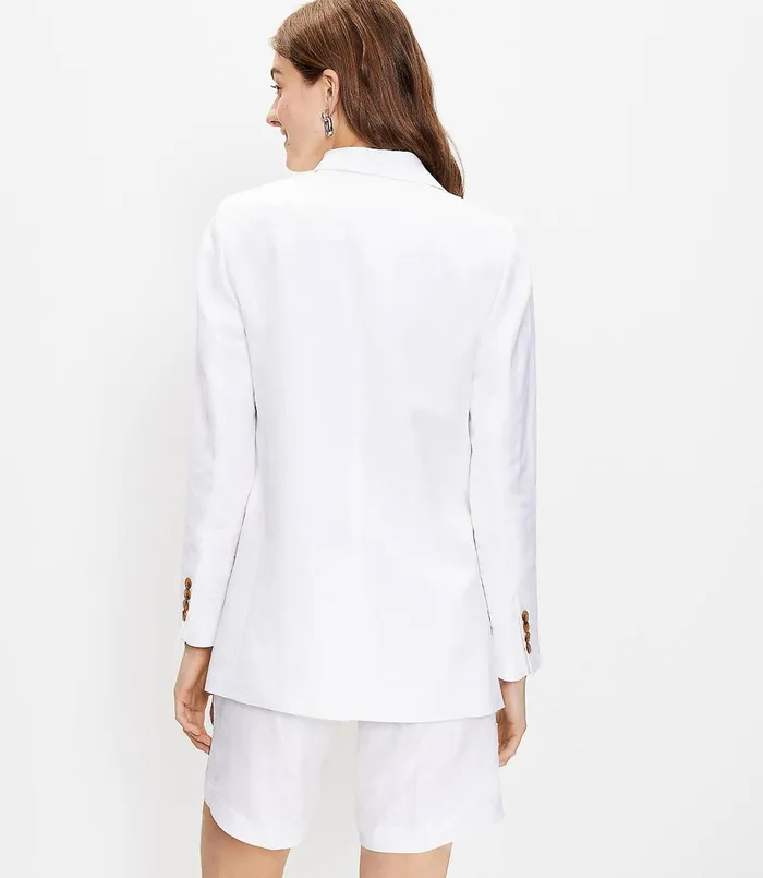 LOFT Petite Linen Blend Boyfriend Blazer White Women Petite Jackets and Blazers