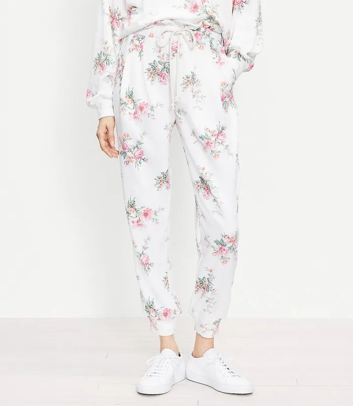 LOFT Petite Lou and Grey Bouquet Ruffle Terry Sweatpants Whisper White Women Petite Pants LOFT Petite Lou and Grey Bouquet Ruffle Terry Sweatpants Whisper White Women Petite Pants
