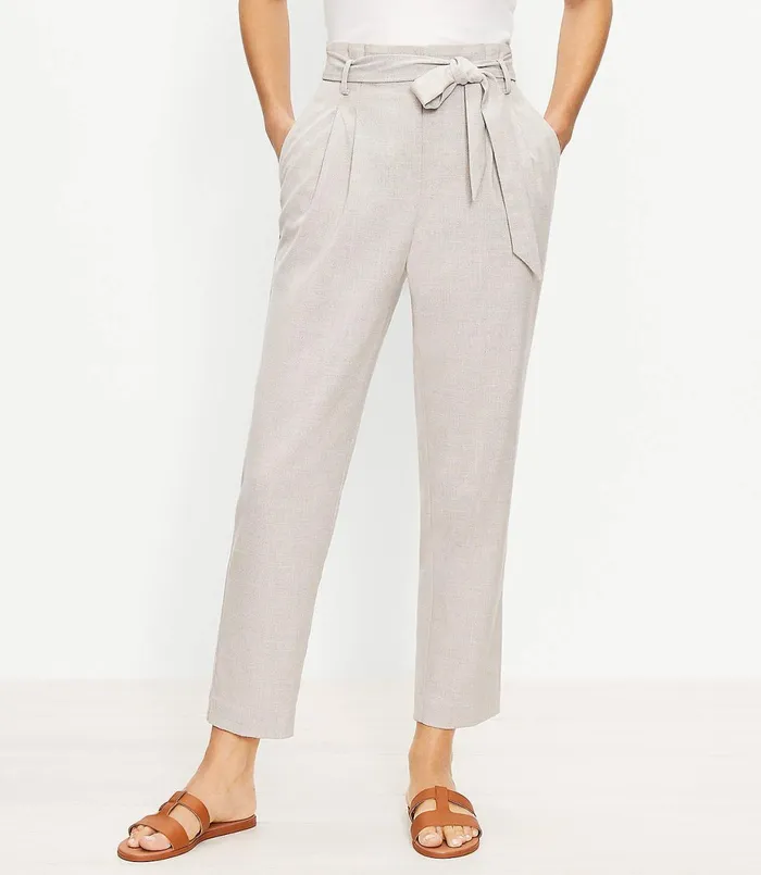 LOFT Petite Paperbag Pull On Slim Pants Neutral Multi Women Petite Pants