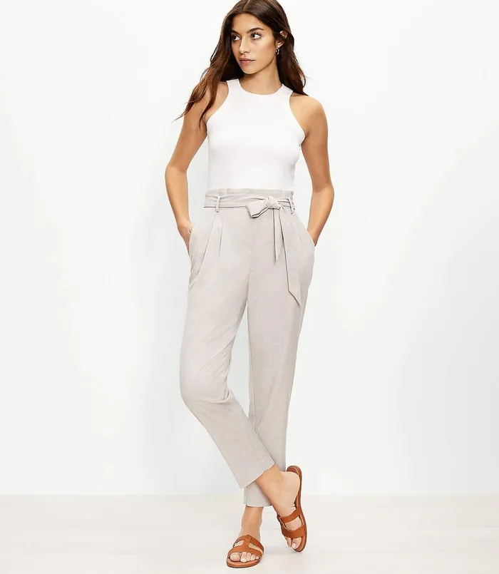 LOFT Petite Paperbag Pull On Slim Pants Neutral Multi Women Petite Pants