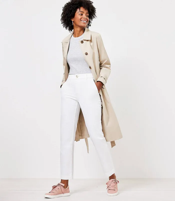 LOFT Petite Perfect Straight Pants In Washed Twill Light Pebble Women Petite Pants