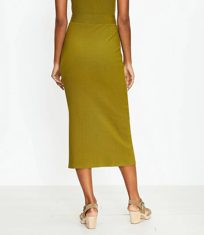 LOFT Petite Ribbed Slit Column Pull On Skirt Vine Green Women Petite Skirts