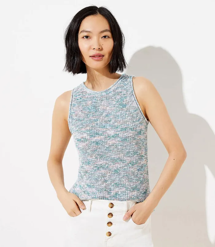 LOFT Petite Spacedye Sweater Tank Green Multi Women Petite Sweaters