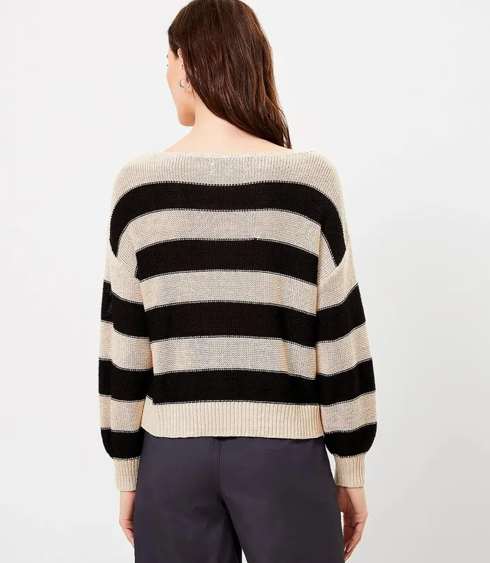 LOFT Petite Striped Boatneck Sweater Black Women Petite Sweaters
