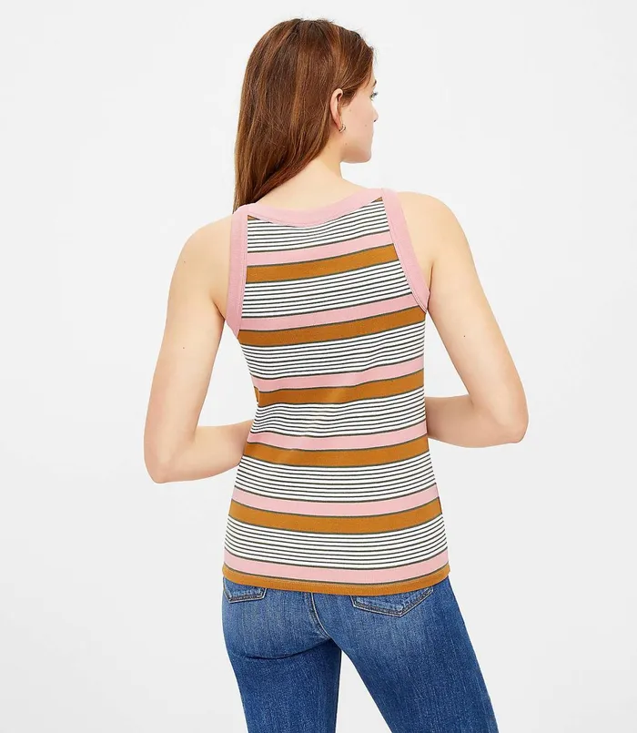 LOFT Petite Striped Halter Tank Coral Multi Women Petite Tees
