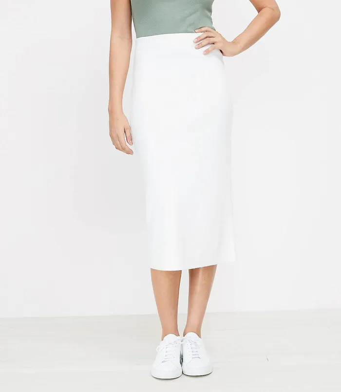 LOFT Ribbed Midi Sweater Skirt White Women Skirts