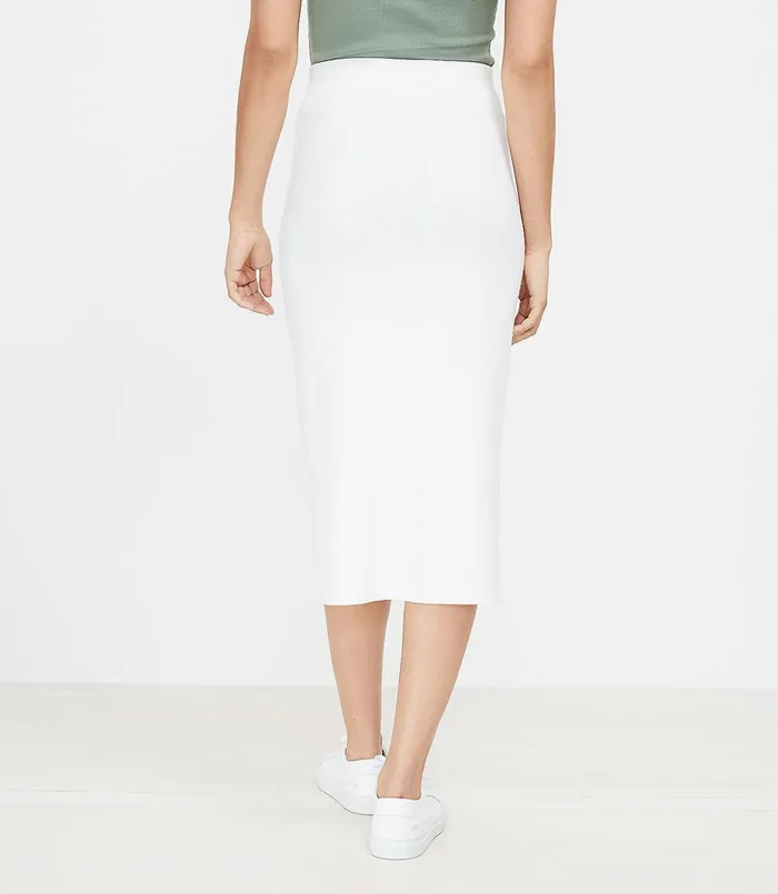 LOFT Ribbed Midi Sweater Skirt White Women Skirts