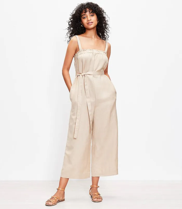 LOFT Ruffle Square Neck Jumpsuit Black Women Little Black Dresses
