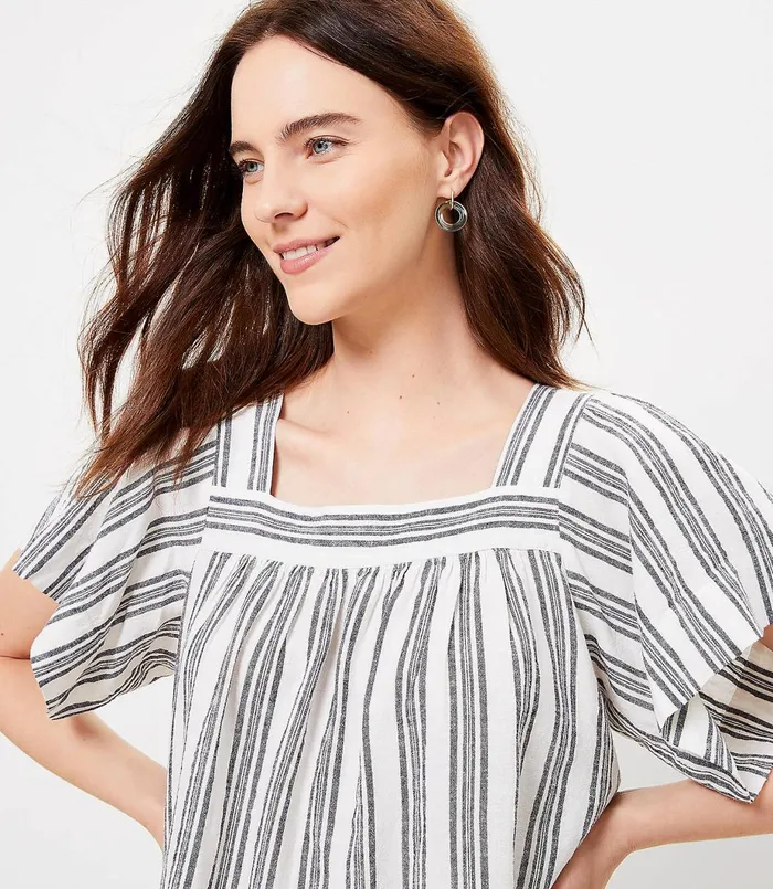 LOFT Striped Square Neck Tee Whisper White Women Tops