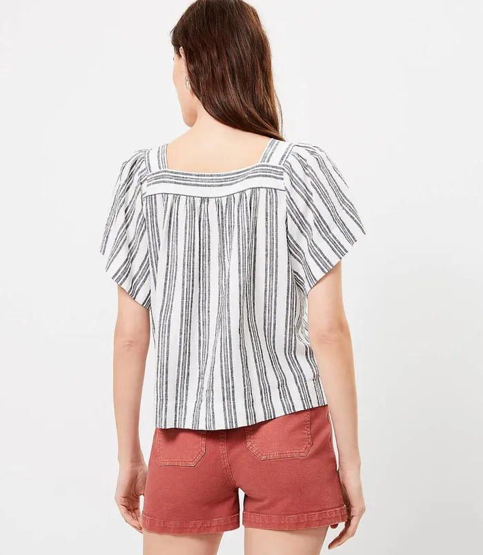 LOFT Striped Square Neck Tee Whisper White Women Tops