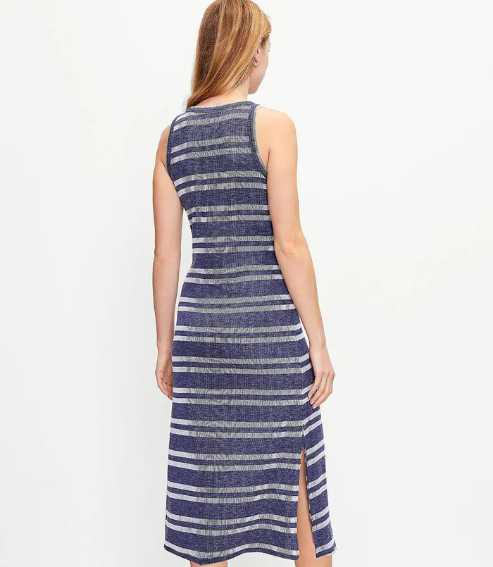 LOFT Striped Tank Midi Dress Indigo Stripe Women Midi and Maxi