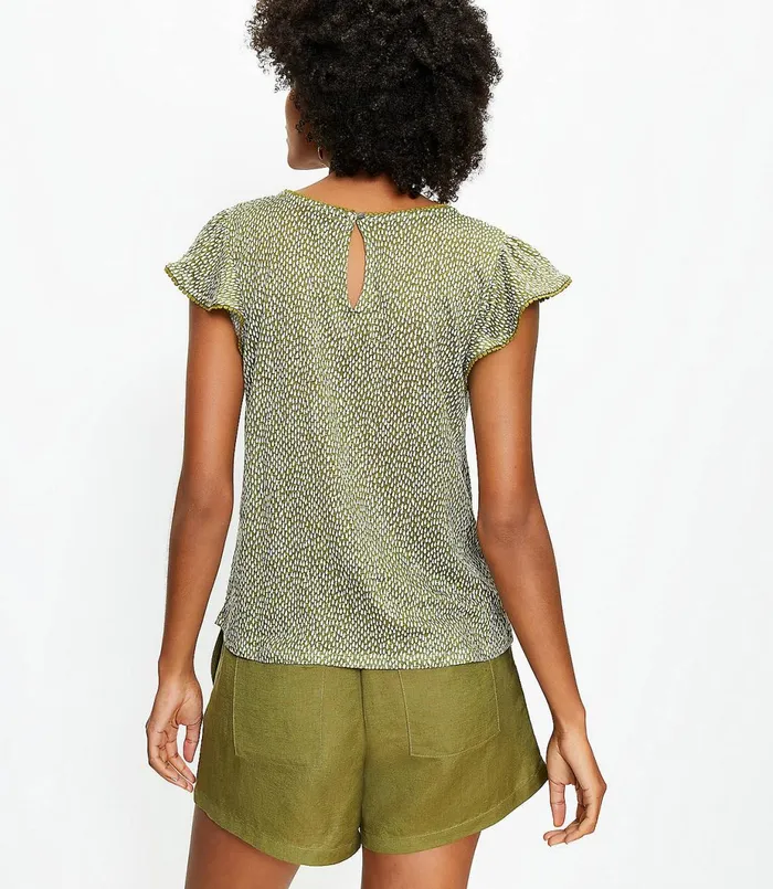 LOFT Teardrop Linen Flutter Sleeve Tee Dark Kiwi Green Women Tops