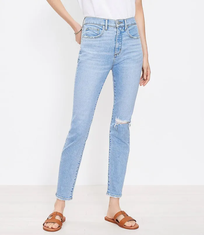 LOFT The Destructed High Waist Skinny Ankle Jean In Vivid Light Indigo Wash Vivid Light Indigo Wash Women Jeans LOFT The Destructed High Waist Skinny Ankle Jean In Vivid Light Indigo Wash Vivid Light Indigo Wash Women Jeans