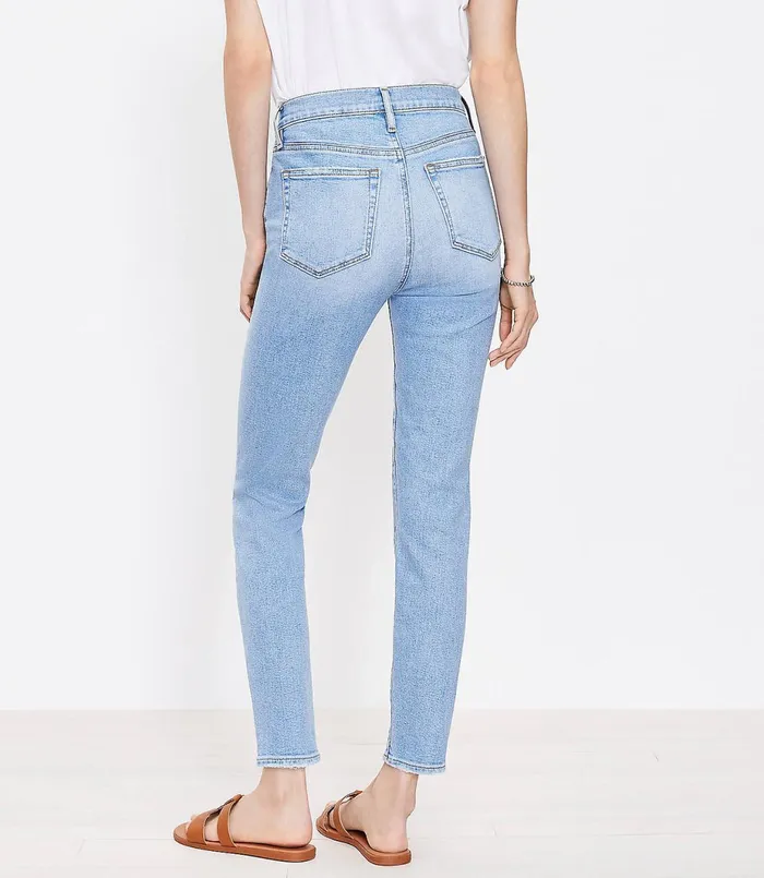 LOFT The Destructed High Waist Skinny Ankle Jean In Vivid Light Indigo Wash Vivid Light Indigo Wash Women Jeans