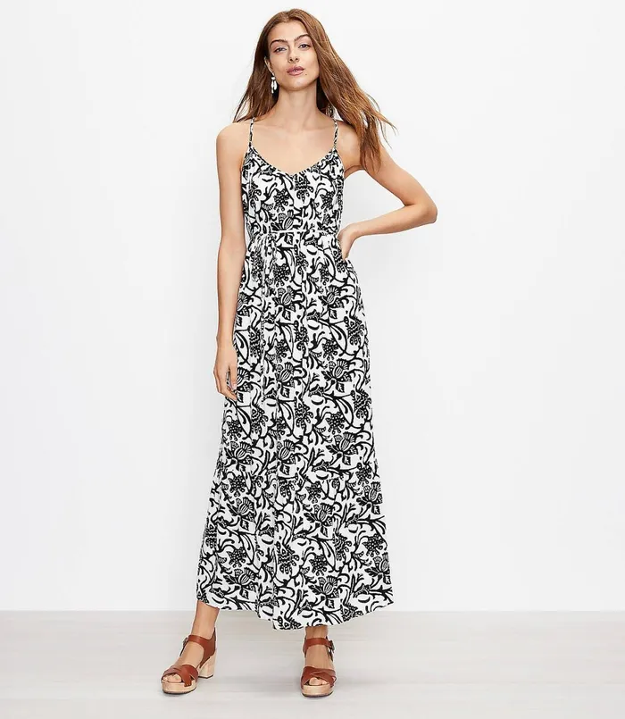 LOFT Vine Tie Back Strappy Maxi Dress Whisper White Women Swing Dresses