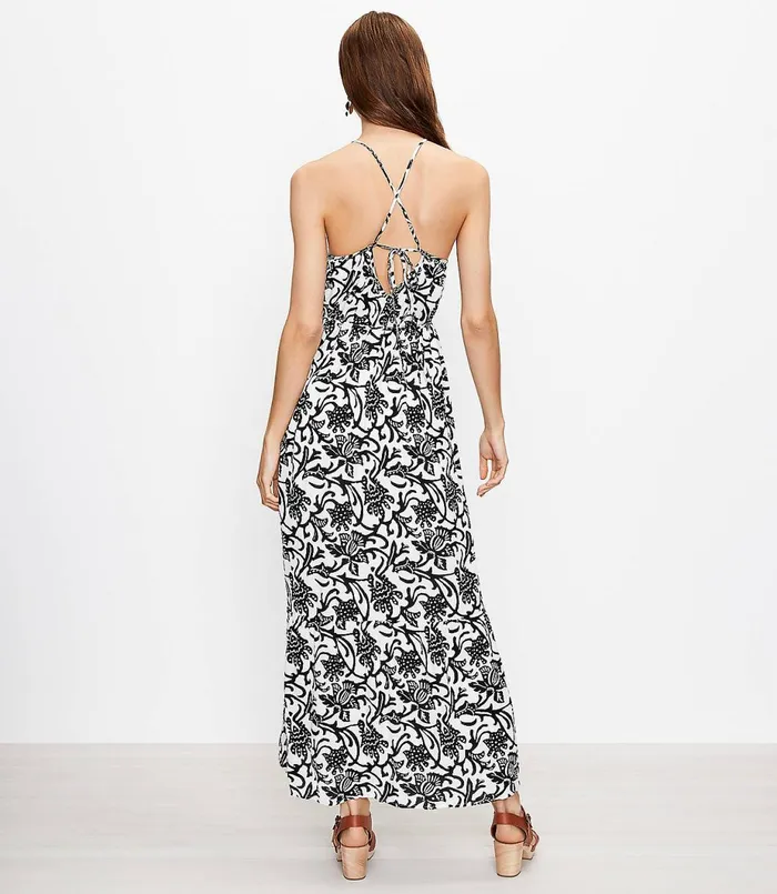 LOFT Vine Tie Back Strappy Maxi Dress Whisper White Women Swing Dresses
