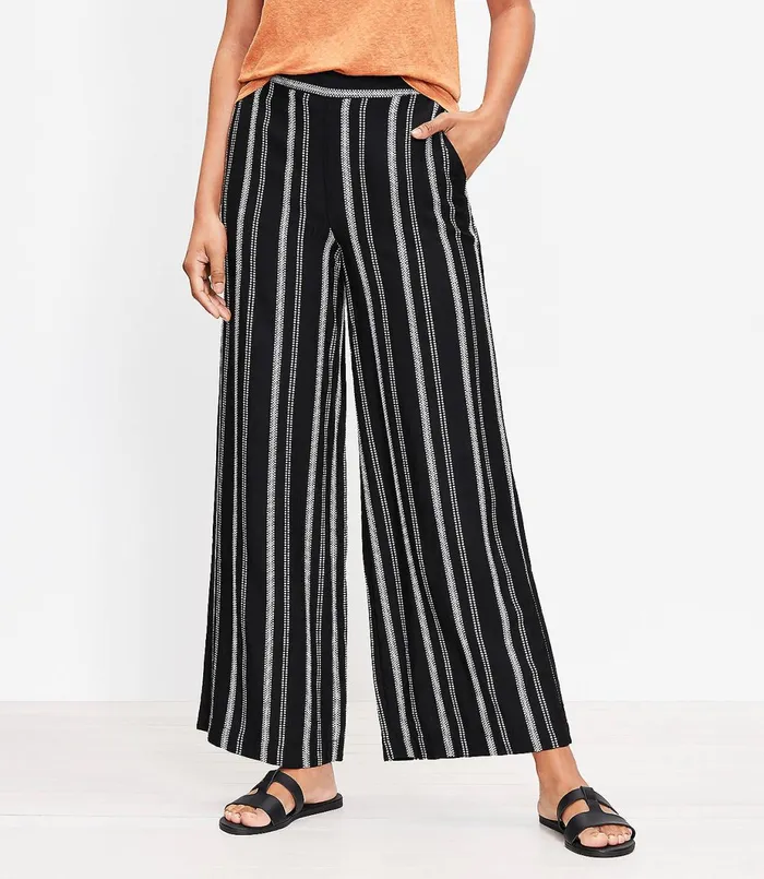 LOFT Wide Leg Crop Pants In Stripe Black Women Pants