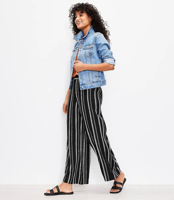 LOFT Wide Leg Crop Pants In Stripe Black Women Pants