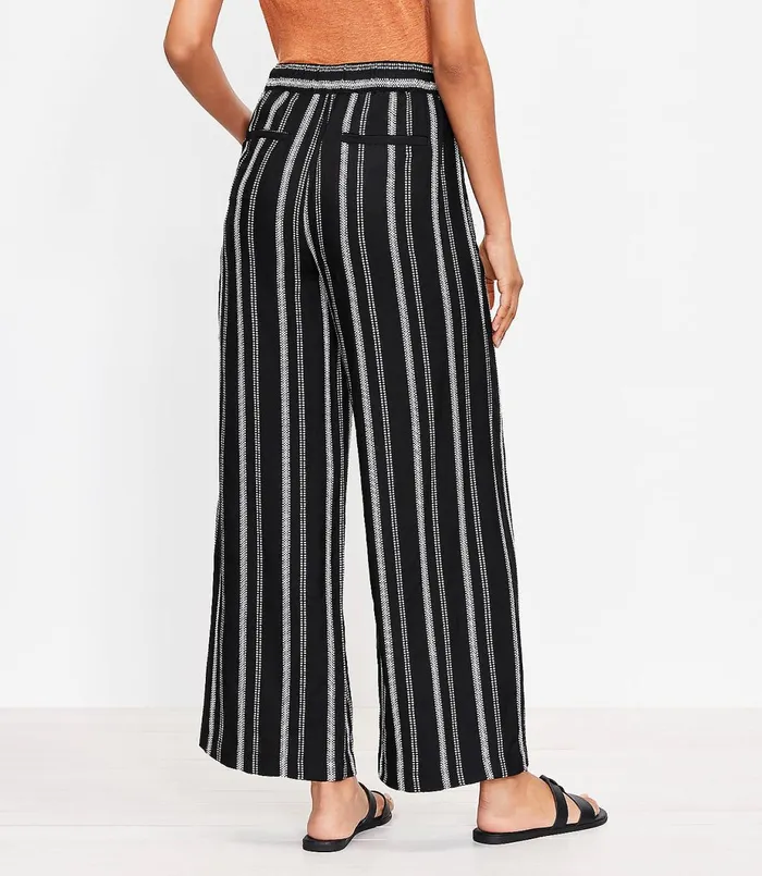 LOFT Wide Leg Crop Pants In Stripe Black Women Pants
