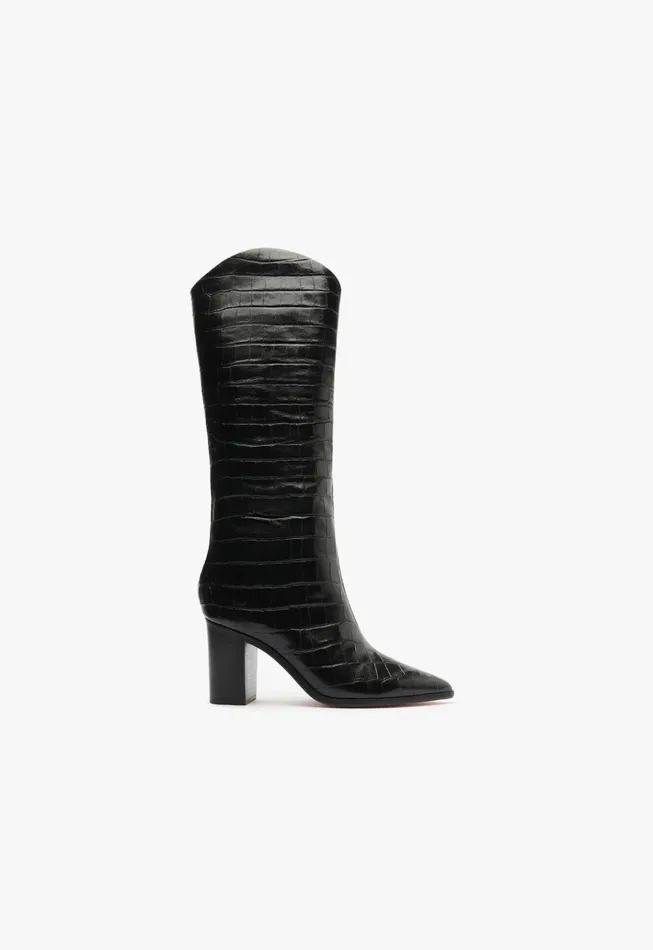 Maryana Block Wide Crocodile Boot Black Women Schutz Shoes Boots