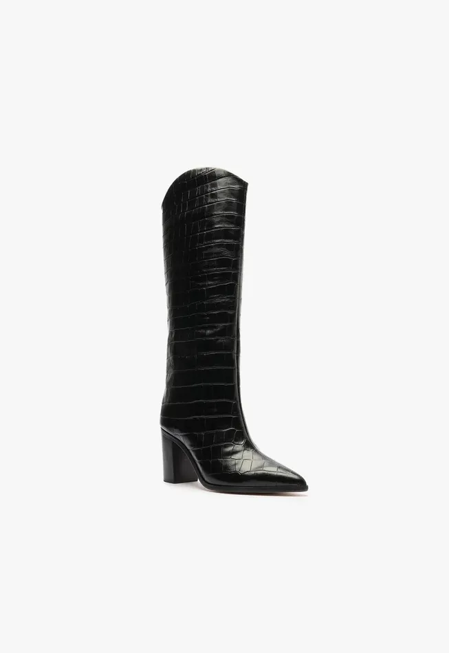 Maryana Block Wide Crocodile Boot Black Women Schutz Shoes Boots