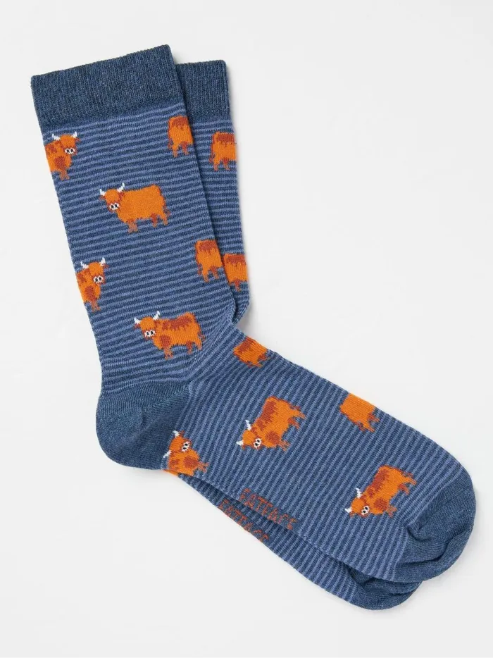 Men 3 For 2 Socks Fat Face Navy Blue Highland Cow Socks 1 Pack