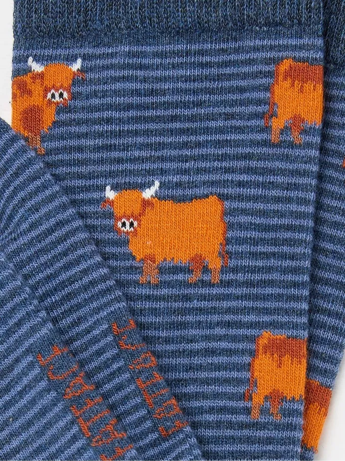 Men 3 For 2 Socks Fat Face Navy Blue Highland Cow Socks 1 Pack