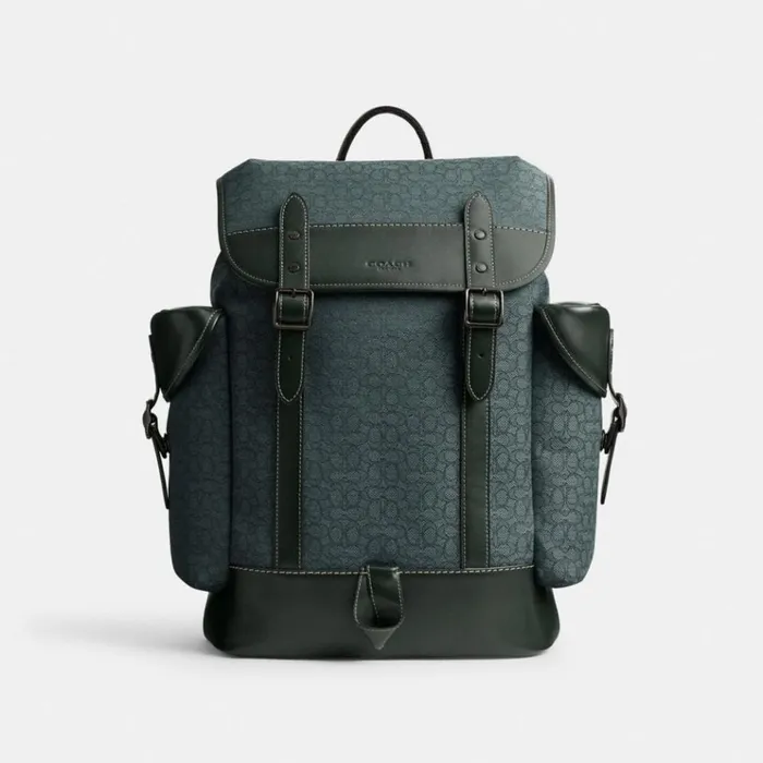 Men Backpacks Coach Hitch Backpack In Micro Signature Jacquard Amazon Green