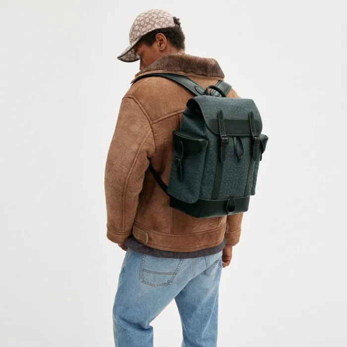 Men Backpacks Coach Hitch Backpack In Micro Signature Jacquard Amazon Green