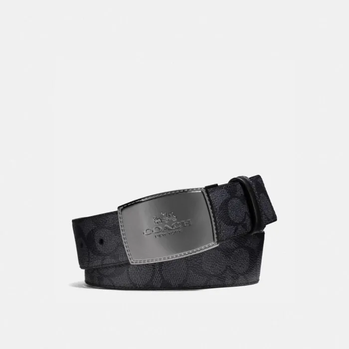 Men Belts Coach Stitched Plaque Buckle Cut To Size Reversible Belt 38 Mm Charcoalblack