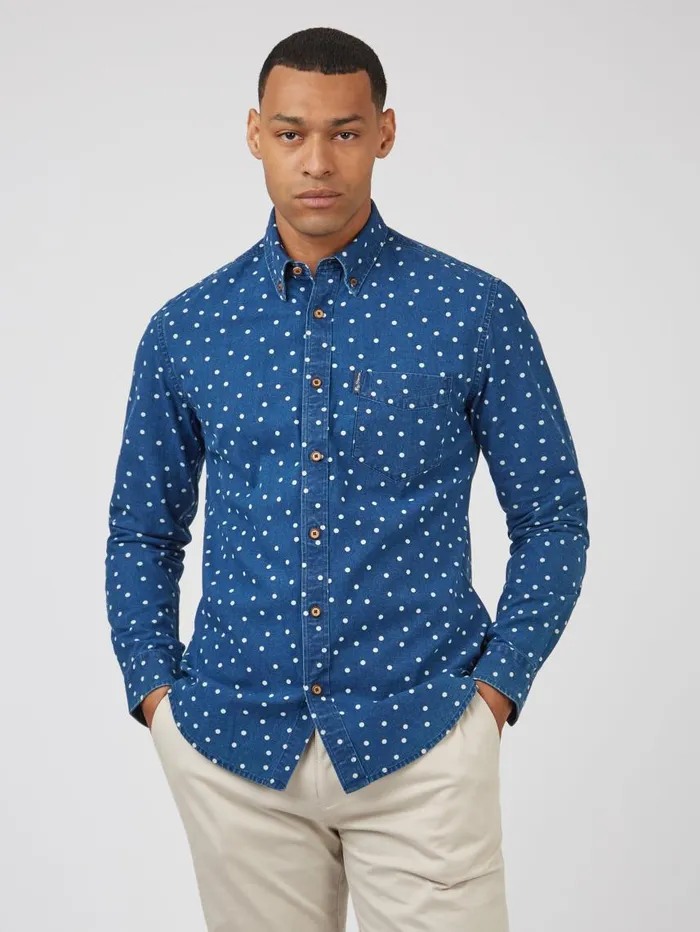 Men Ben Sherman Archive Print Shirts Indigo Spot Print LongSleeve Shirt Men Ben Sherman Archive Print Shirts Indigo Spot Print LongSleeve Shirt