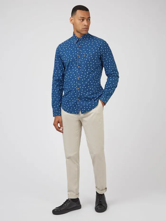 Men Ben Sherman Archive Print Shirts Indigo Spot Print LongSleeve Shirt Men Ben Sherman Archive Print Shirts Indigo Spot Print LongSleeve Shirt