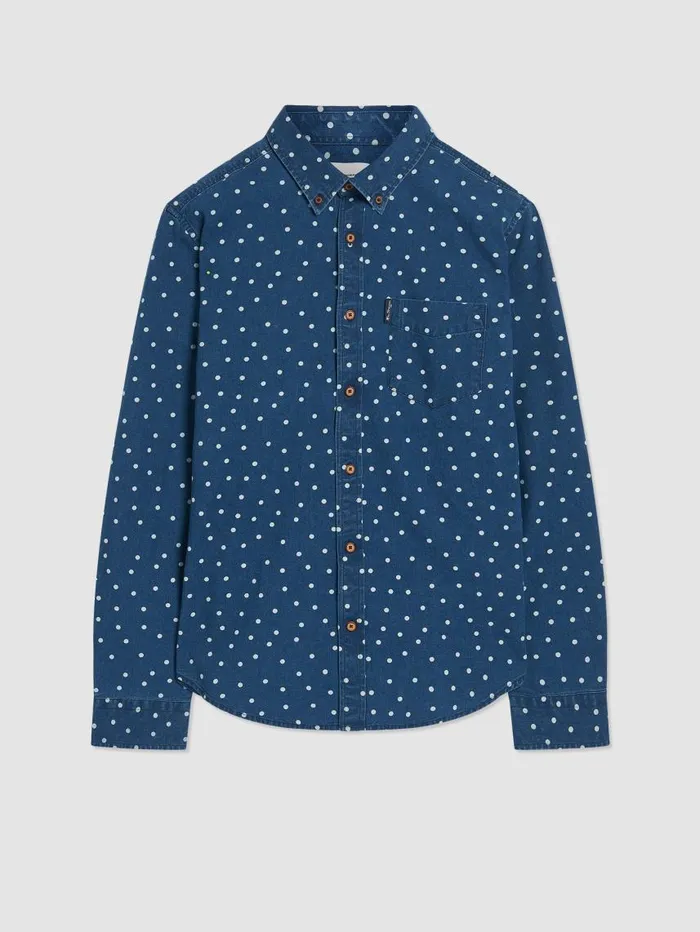 Men Ben Sherman Archive Print Shirts Indigo Spot Print LongSleeve Shirt Men Ben Sherman Archive Print Shirts Indigo Spot Print LongSleeve Shirt
