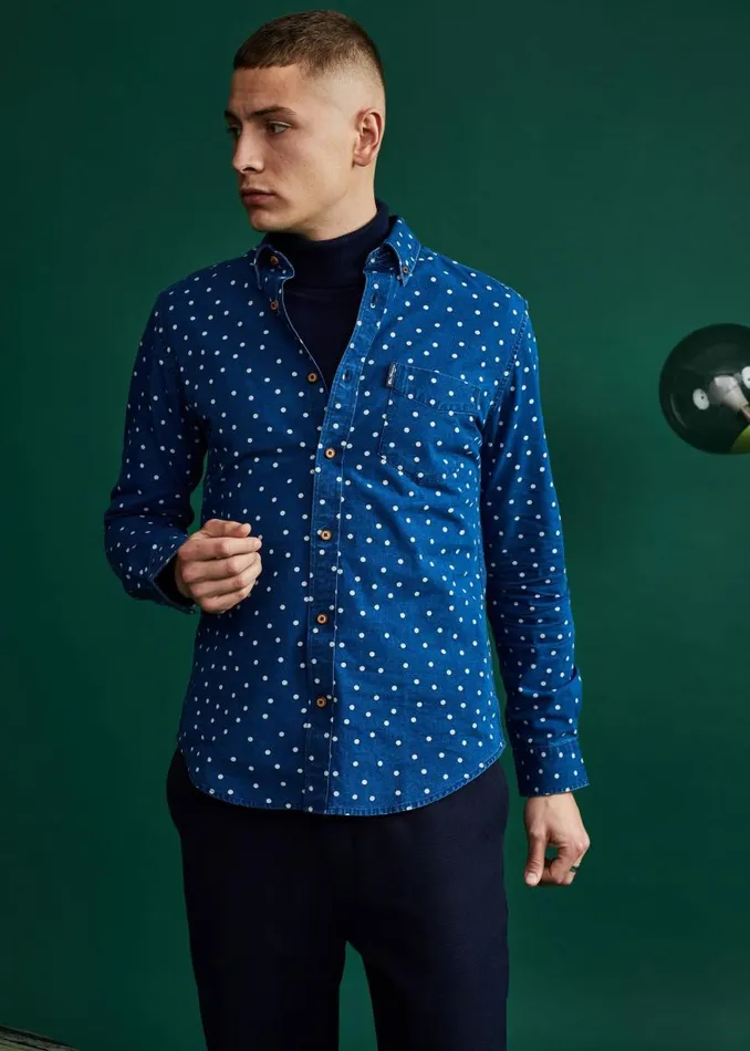 Men Ben Sherman Archive Print Shirts Indigo Spot Print LongSleeve Shirt Men Ben Sherman Archive Print Shirts Indigo Spot Print LongSleeve Shirt