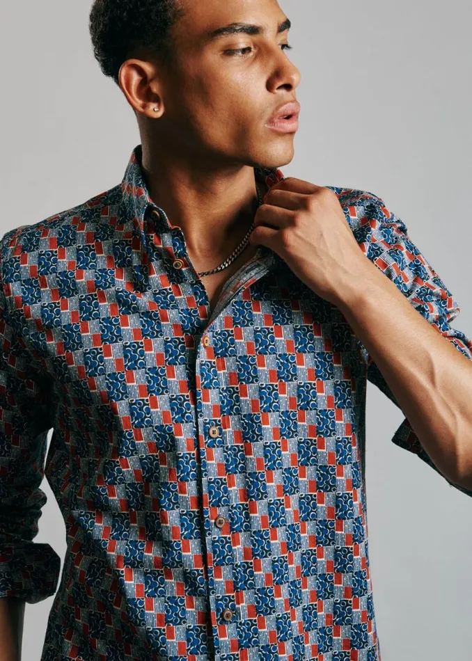 Men Ben Sherman Heritage Check Shirts 1950s Checkerboard Print Shirt