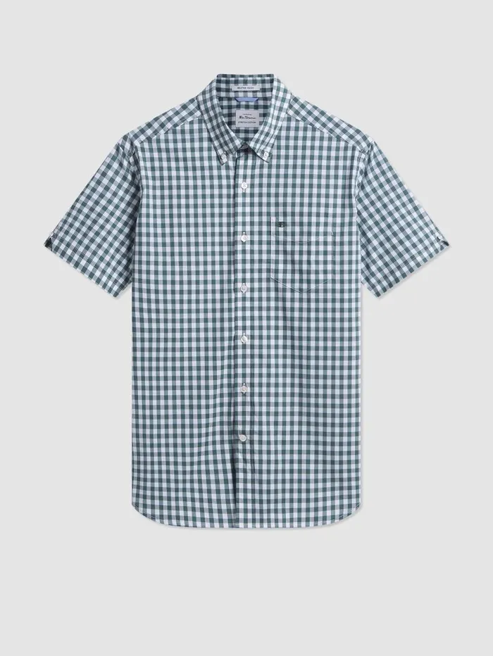 Men Ben Sherman Heritage Check Shirts Short Sleeve House Poplin Gingham Shirt 8211 Olive