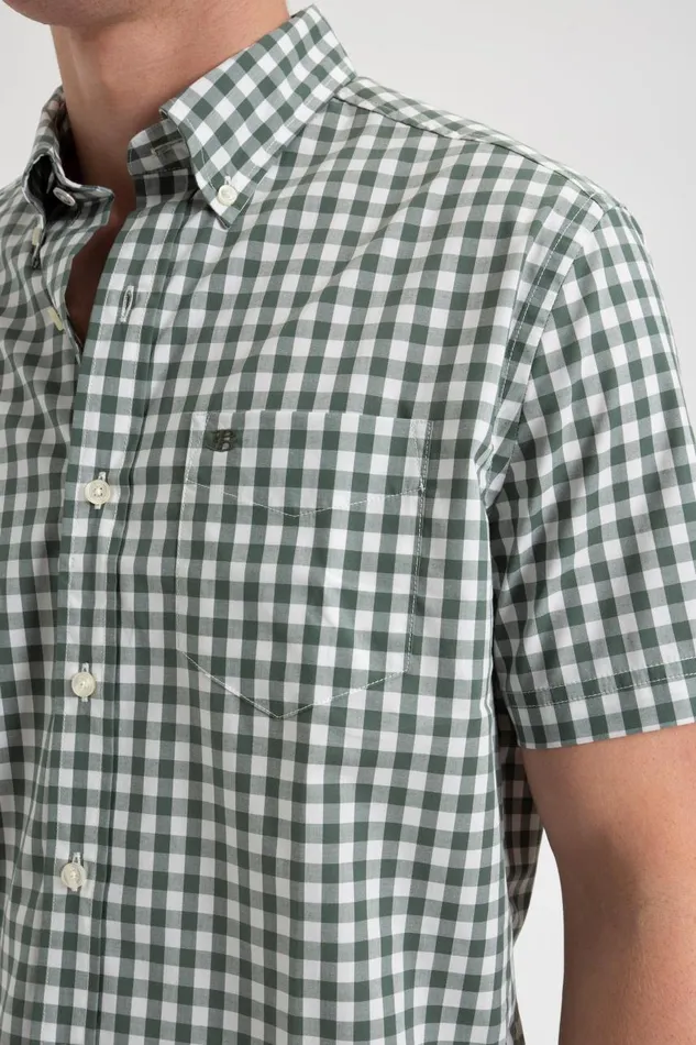 Men Ben Sherman Heritage Check Shirts Short Sleeve House Poplin Gingham Shirt 8211 Olive