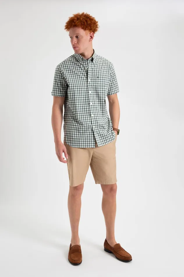 Men Ben Sherman Heritage Check Shirts Short Sleeve House Poplin Gingham Shirt 8211 Olive