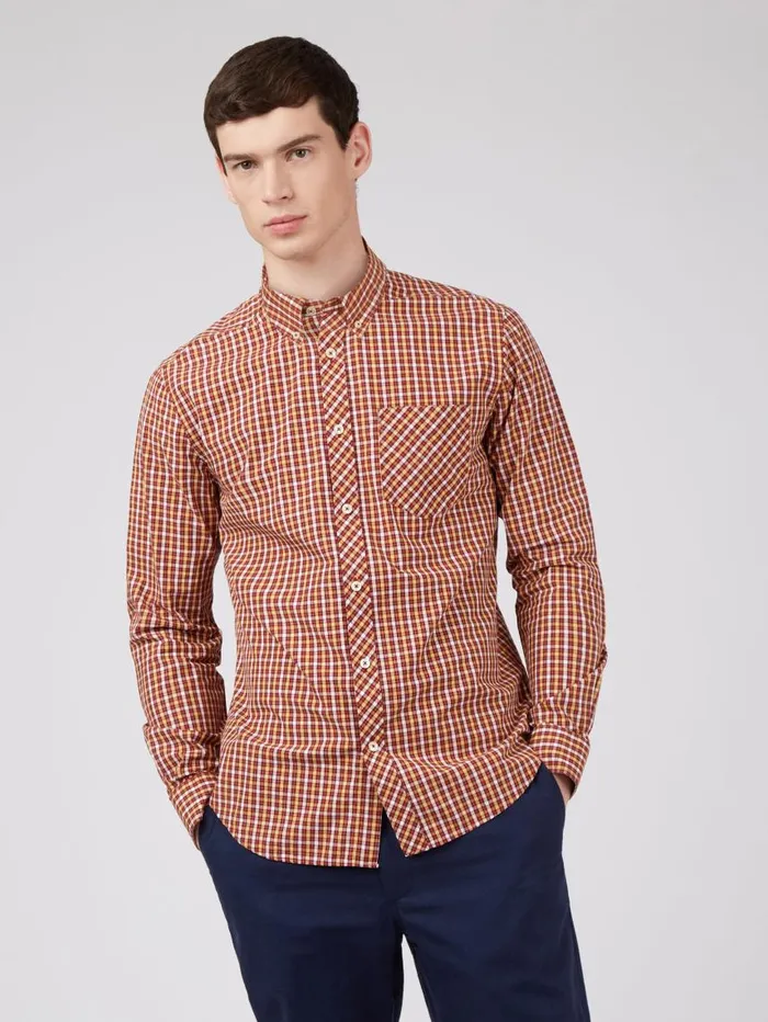Men Ben Sherman Heritage Check Shirts Signature LongSleeve House Check Shirt 8211 Claret