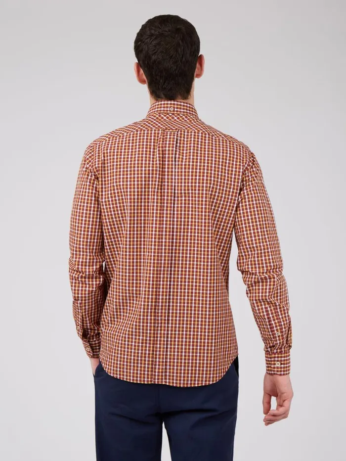 Men Ben Sherman Heritage Check Shirts Signature LongSleeve House Check Shirt 8211 Claret