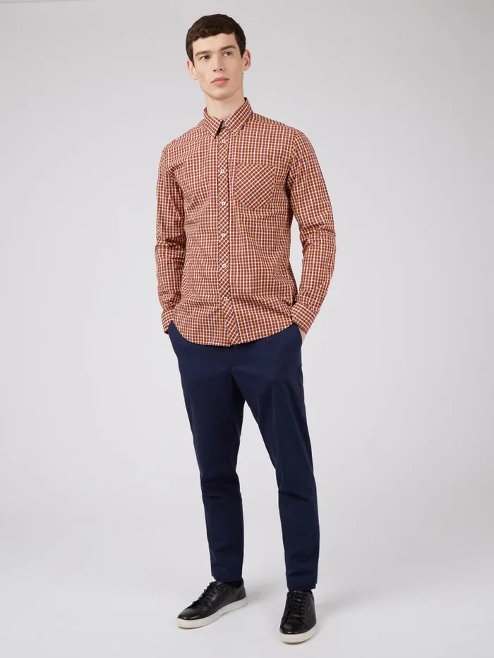 Men Ben Sherman Heritage Check Shirts Signature LongSleeve House Check Shirt 8211 Claret