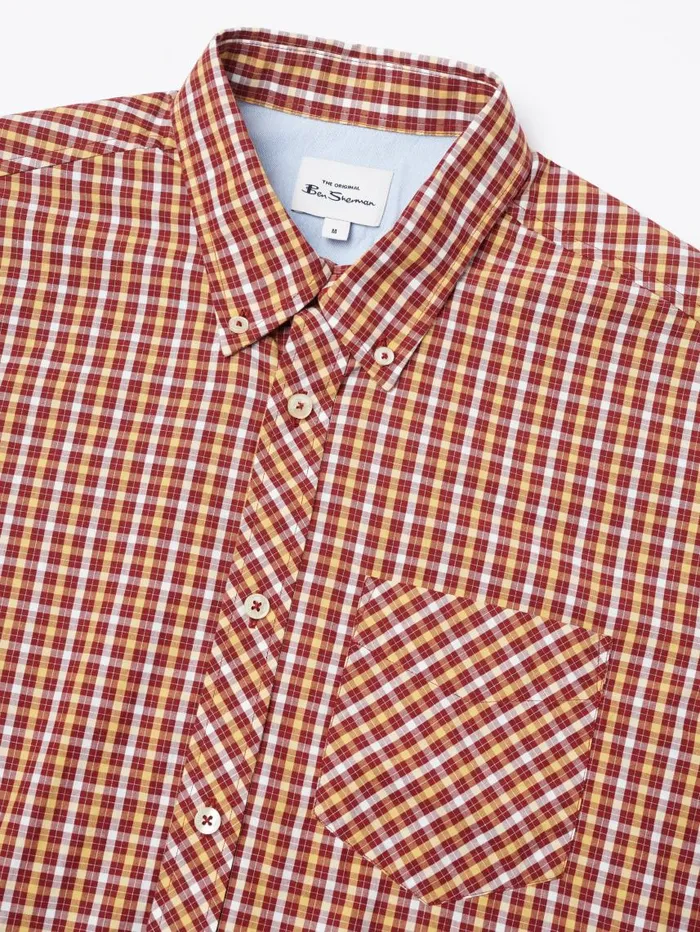 Men Ben Sherman Heritage Check Shirts Signature LongSleeve House Check Shirt 8211 Claret