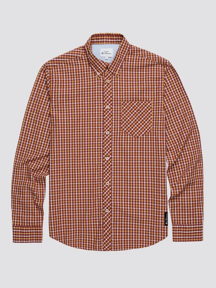 Men Ben Sherman Heritage Check Shirts Signature LongSleeve House Check Shirt 8211 Claret