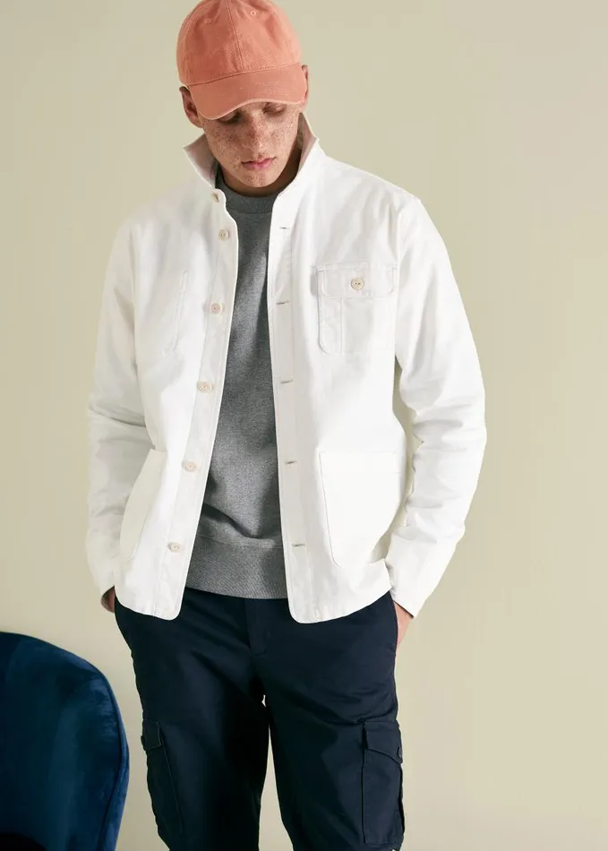 Men Ben Sherman Jackets and Outerwear Garment Dye Chore Shirt Jacket 8211 Ecru