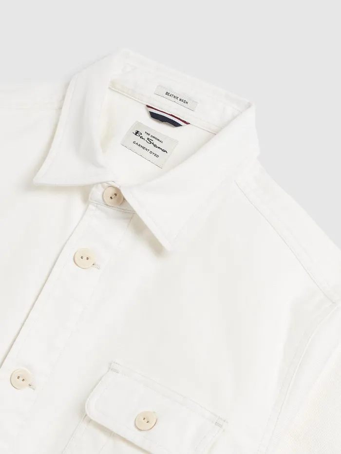 Men Ben Sherman Jackets and Outerwear Garment Dye Chore Shirt Jacket 8211 Ecru